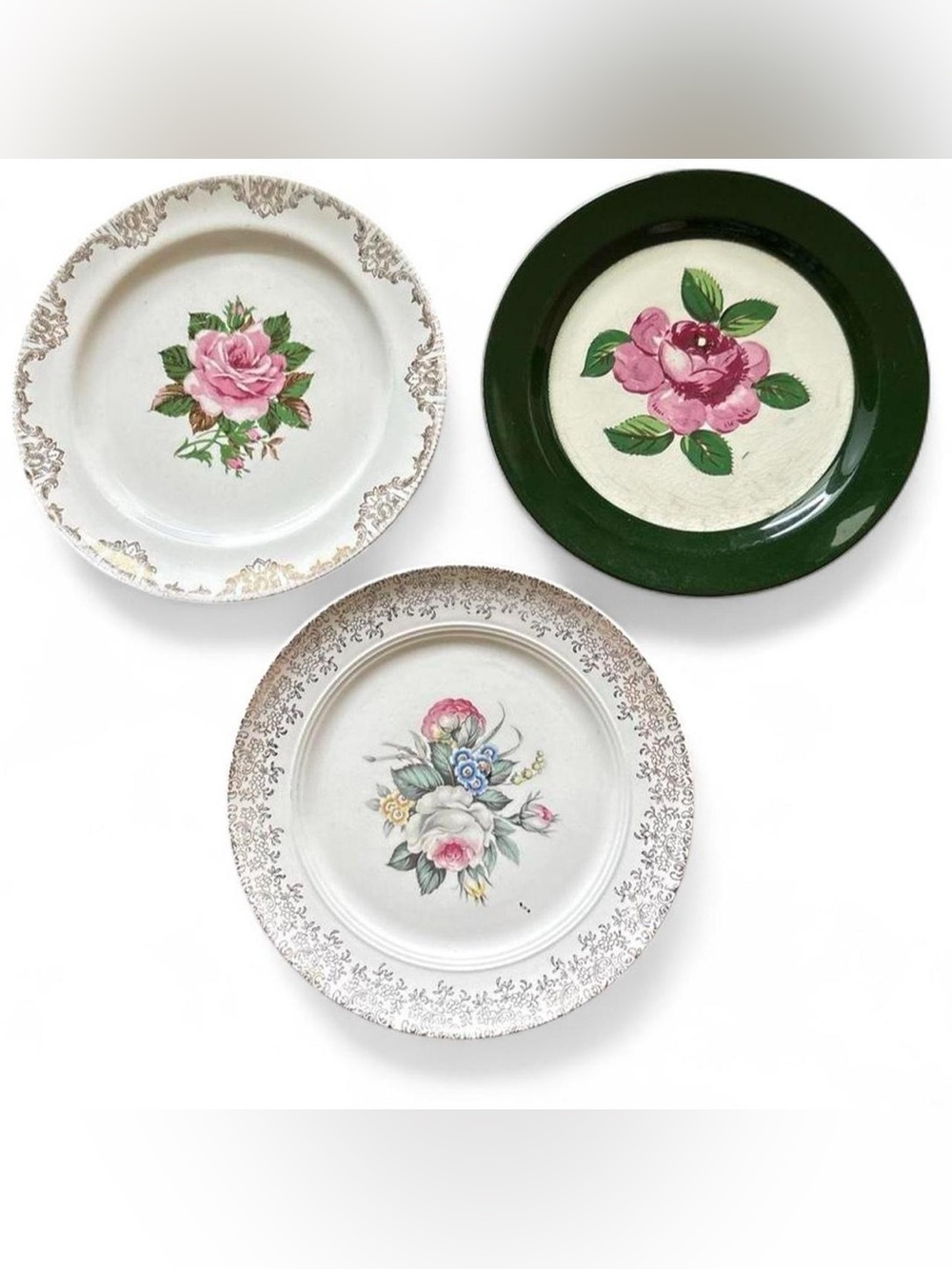 Vintage Floral Decorative Dinner Plates - Pink Rose Design
